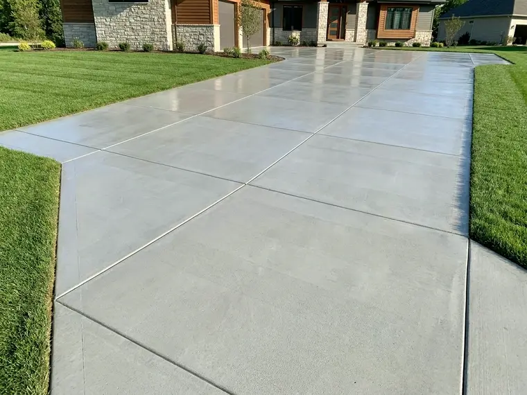 Poured and finished concrete slab driveway