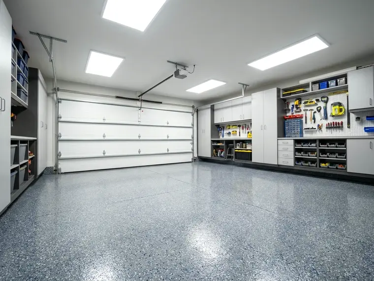 Installed sectional garage door on a residential garage