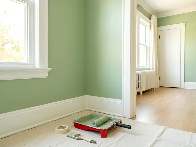 Newly painted interior room with cut-in edges and trim
