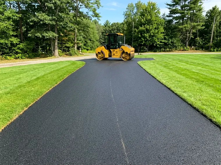 Freshly laid asphalt driveway with a clean edge